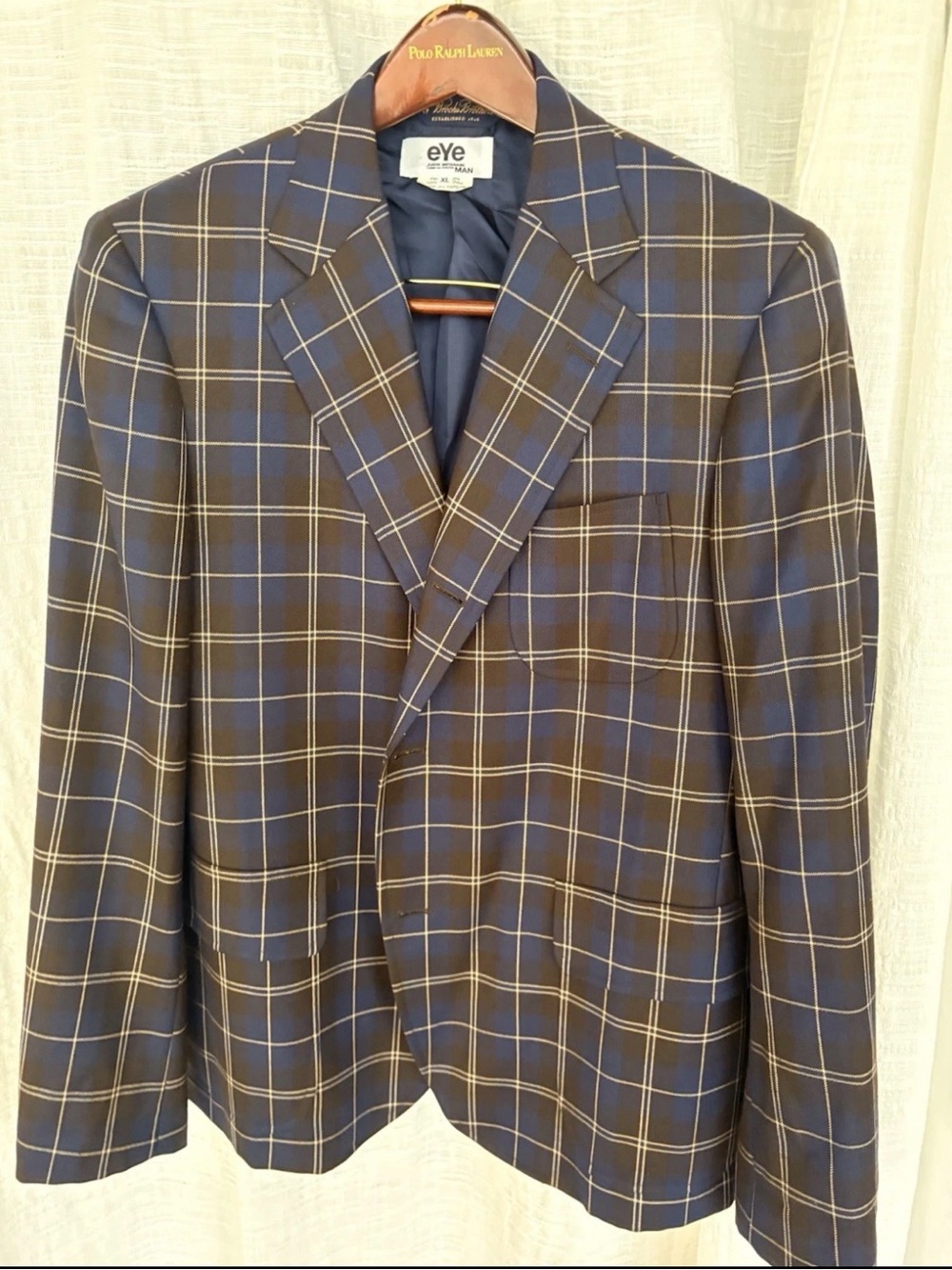 Junya Watanabe Navy and Tan Windowpane Sport Coat